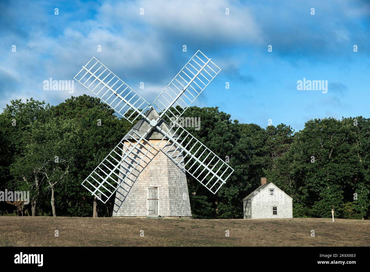 Old Higgins Farm windmill at Drummer Boy Park, Brewster, Cape Cod, Massachusetts, USA. Stock Photo