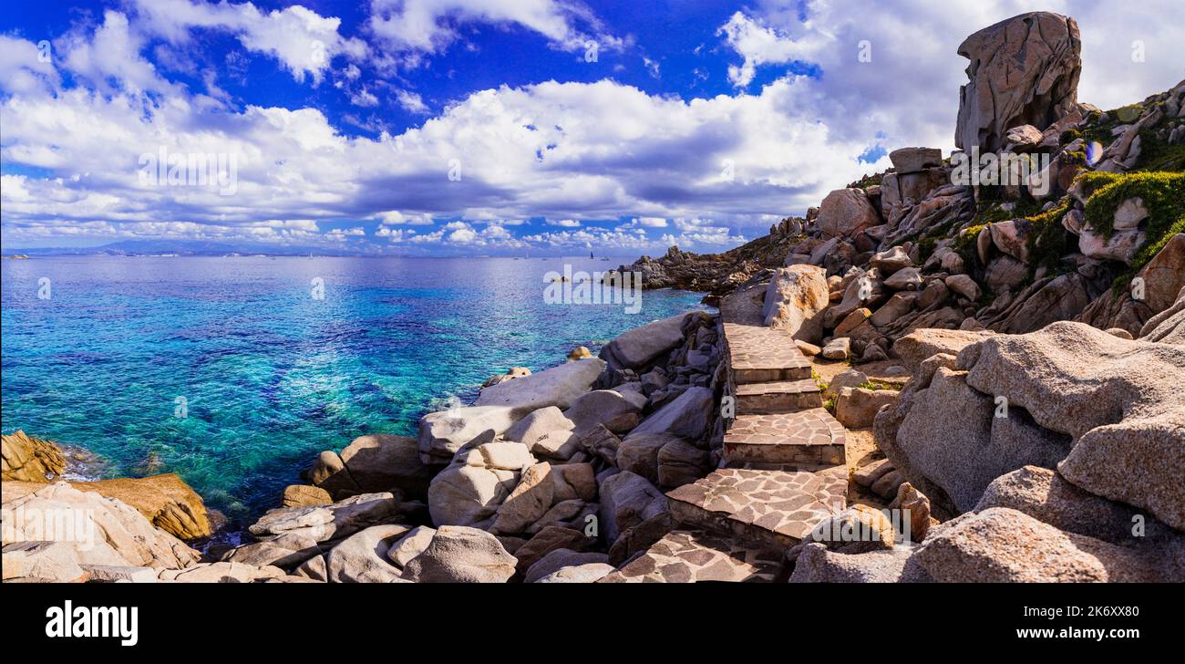 Italy summer holidays. Sardegnia island nature scenery. one of the most scenic places - Santa Teresa di Galura in northern part with turquoise sea and Stock Photo