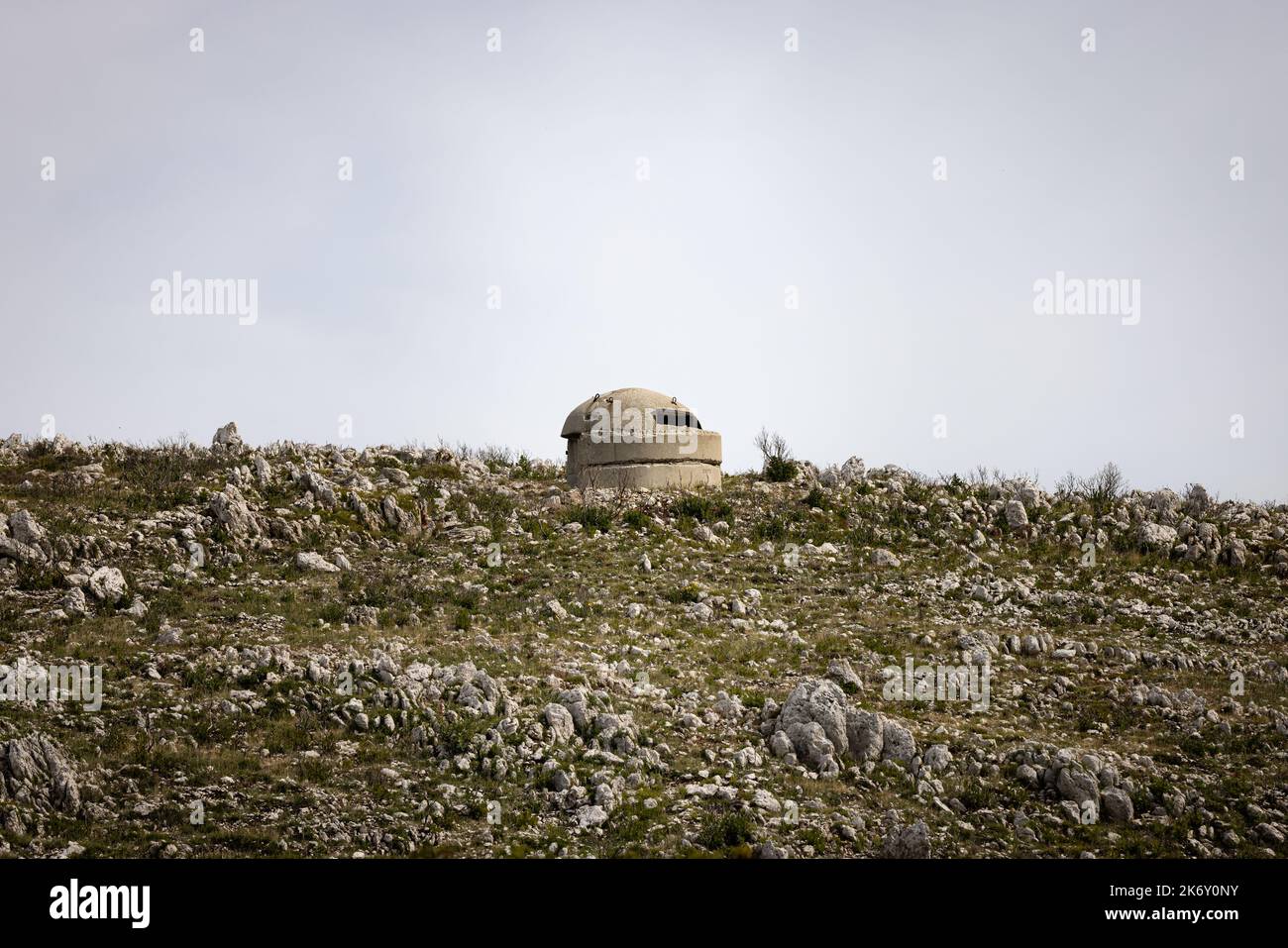 Concrete military QZ bunker on a hill in Albania Stock Photo