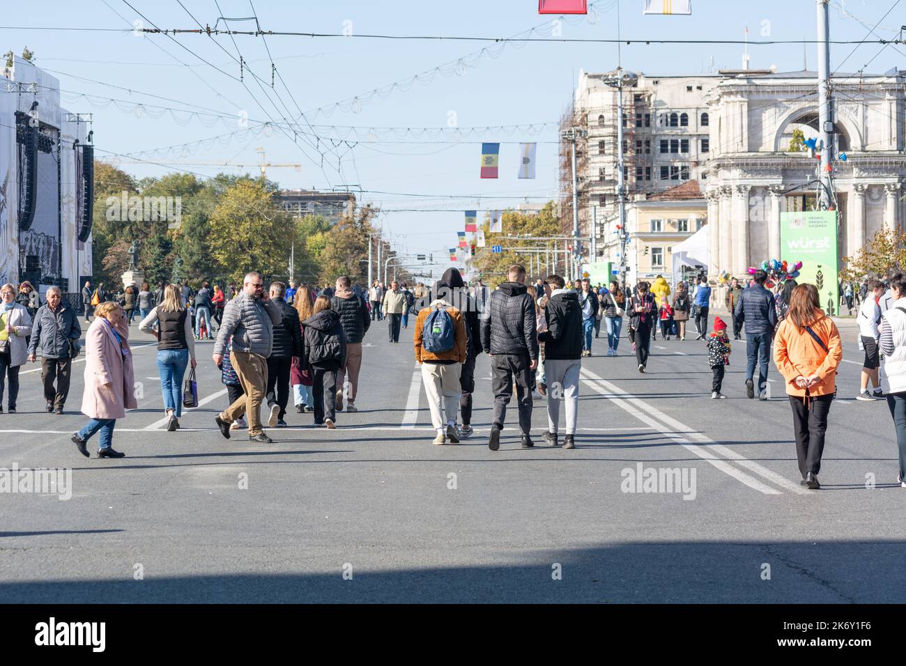 Chisinau, Moldova - October 15, 2022: People walk along The Great
