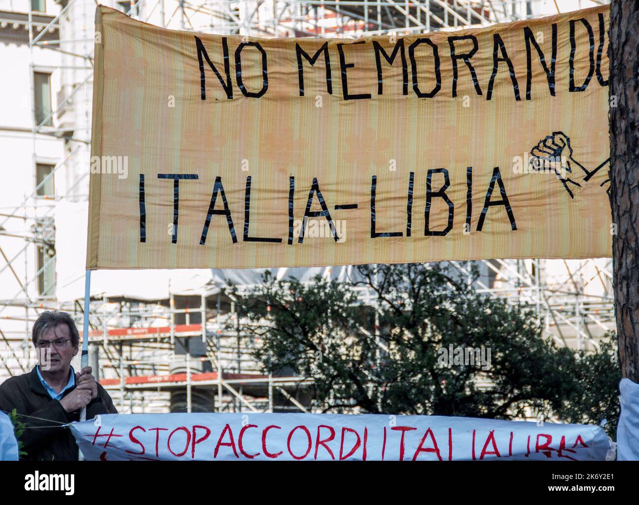 Rome, Italy. 15th Oct, 2022. Demonstration against the Italy-Libya memorandum of understanding organized by the NGOs Abolish Frontex, Right to migrate - right to stay and Solidarity with Refugees in Libya. Other events were organized simultaneously in other European cities. (Credit Image: © Patrizia Cortellessa/Pacific Press via ZUMA Press Wire) Stock Photo