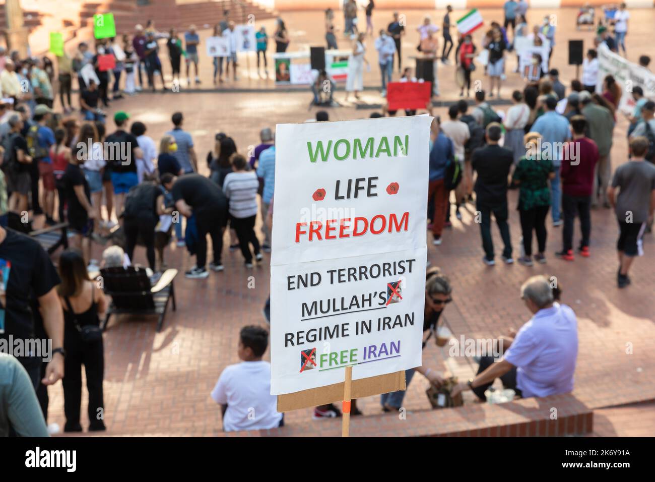Portland, United States. 15th Oct, 2022. Protesters gather during the