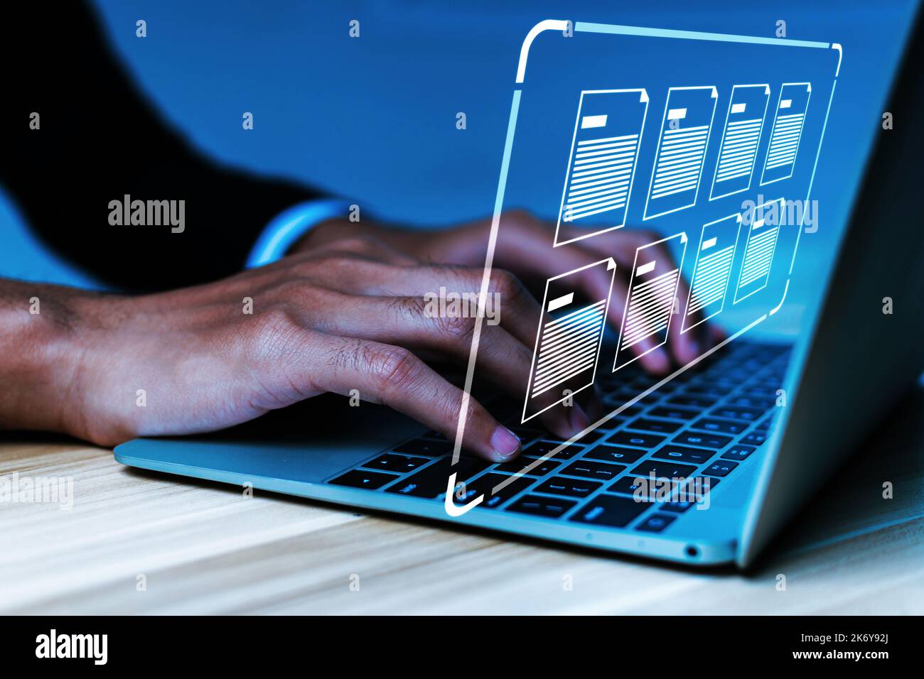 Document Management System. businessman using laptop computer with ...