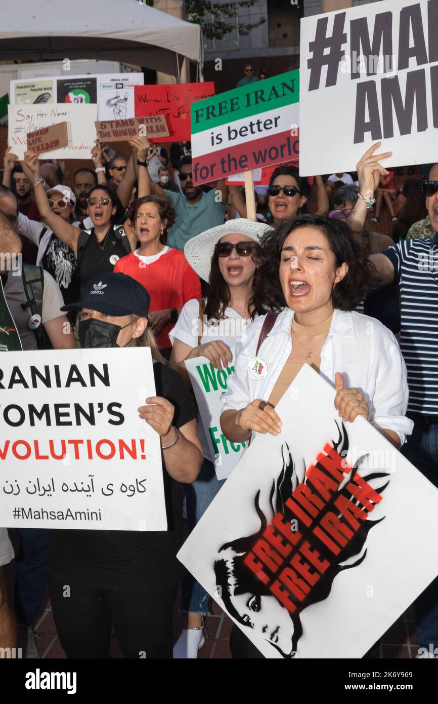 Portland, United States. 15th Oct, 2022. Protesters hold placards