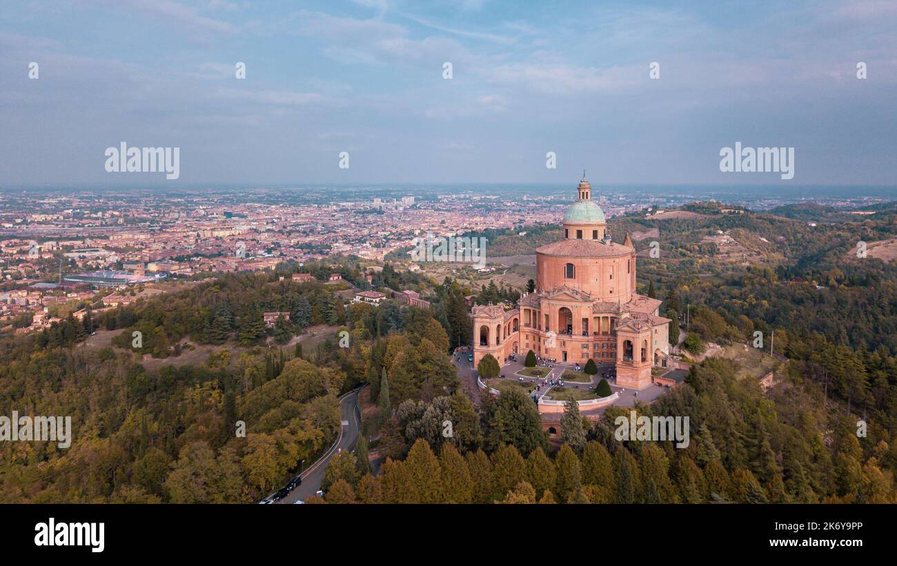 Italy, October 2022 aerial view of the Sanctuary of the Blessed Virgin