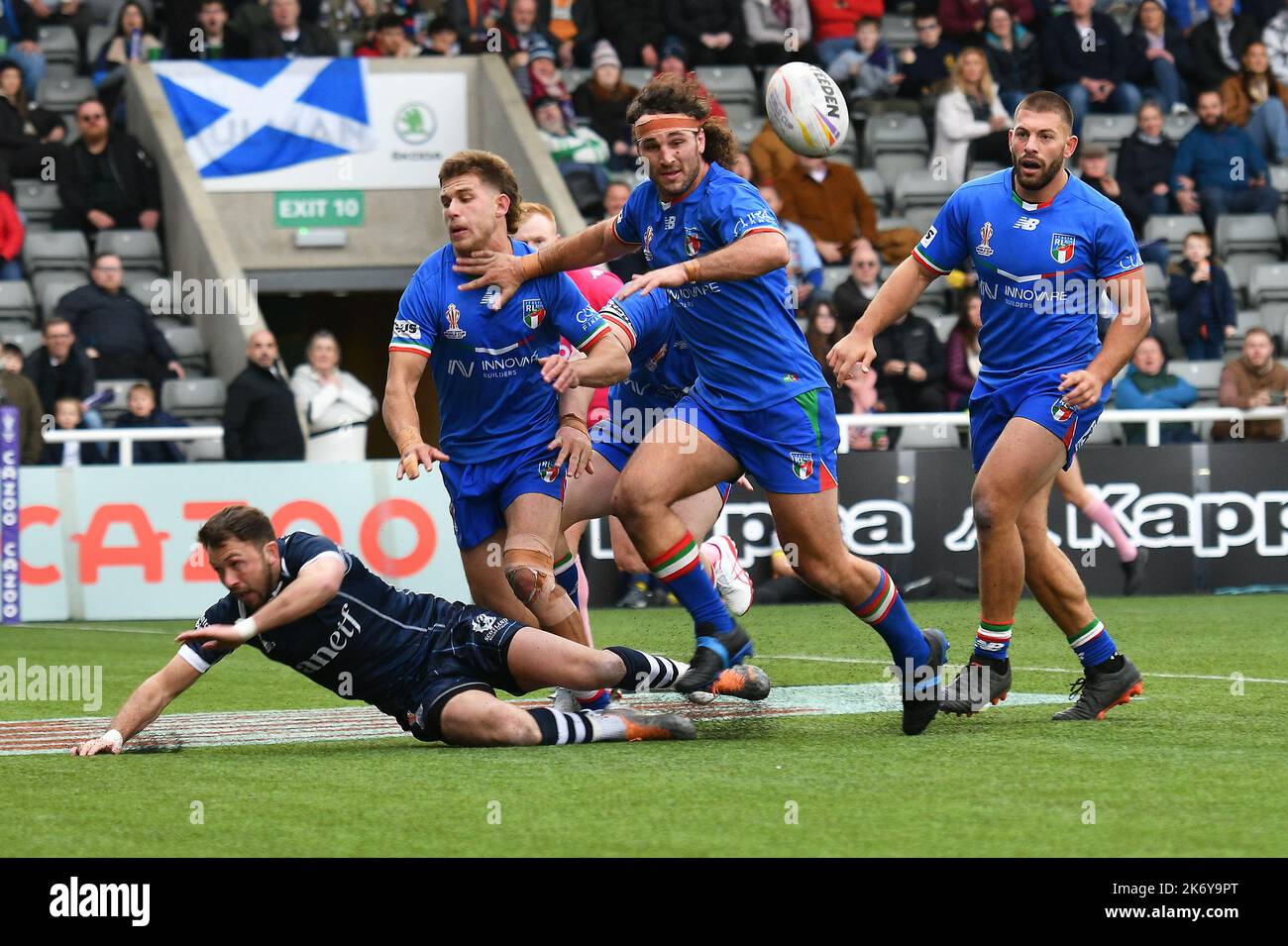 Newcastle, UK. 16th Oct, 2022. 16/10/2022 RLWC2021, Scotland v Italy, Kingston Park, Newcastle, Scotland fought hard for a try after Italy won the game 4-28, UK Credit: Robert Chambers/Alamy Live News Stock Photo