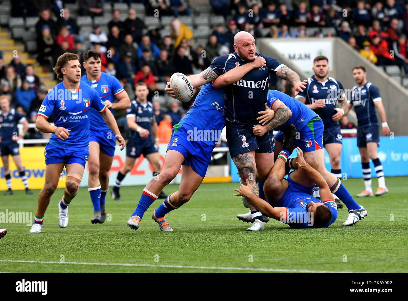 Newcastle, UK. 16th Oct, 2022. 16/10/2022 RLWC2021, Scotland v Italy, Kingston Park, Newcastle, Scotland fought hard for a try after Italy won the game 4-28, UK Credit: Robert Chambers/Alamy Live News Stock Photo
