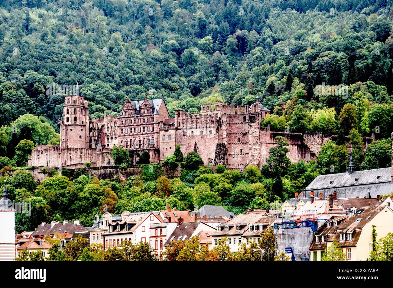 Heidelberg  (Baden-Wuerttemberg, Germany). Schloss Heidelberg oberhalb vom Neckar; castle on the Neckar River Stock Photo