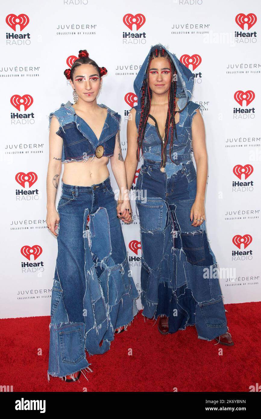 MIAMI, FLORIDA - Emily Estefan and Gemeny Hernandez are seen on the red  carpet at FTX Arena during iHeart Radio Fiesta Latina on October 15, 2022  in Miami, Florida. (Photo by Alberto