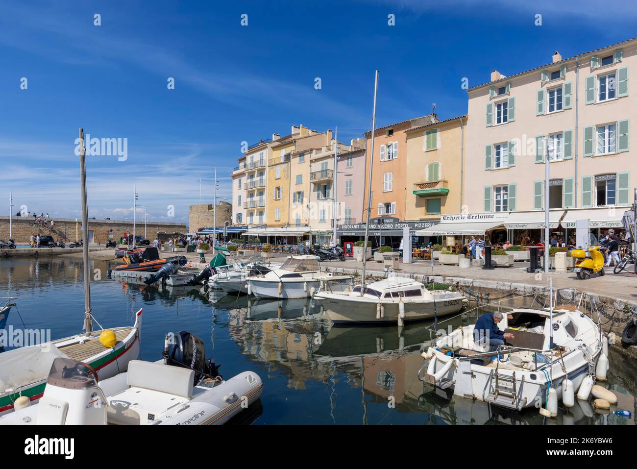 Saint-Tropez, Cote d'Azur, French Riviera, Provence, France.  The old fishing port.  Vieux port de peche. Stock Photo