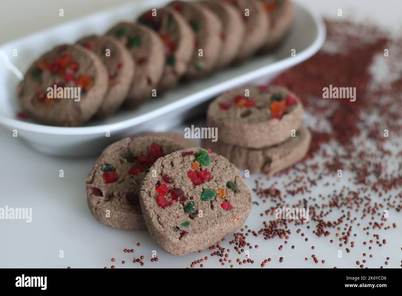Ragi wheat cookies. Tutti fruity finger millet cookies. A healthy