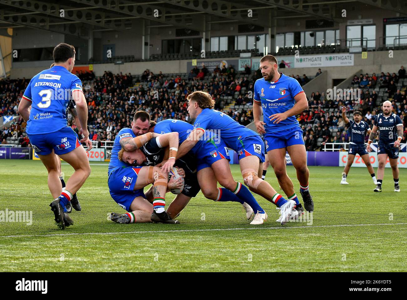 Newcastle, UK. 16th Oct, 2022. 6/10/2022 RLWC2021, Scotland v Italy, Kingston Park, Newcastle, Scotland fought hard for a try after Italy won the game 4-28, UK Credit: Robert Chambers/Alamy Live News Stock Photo