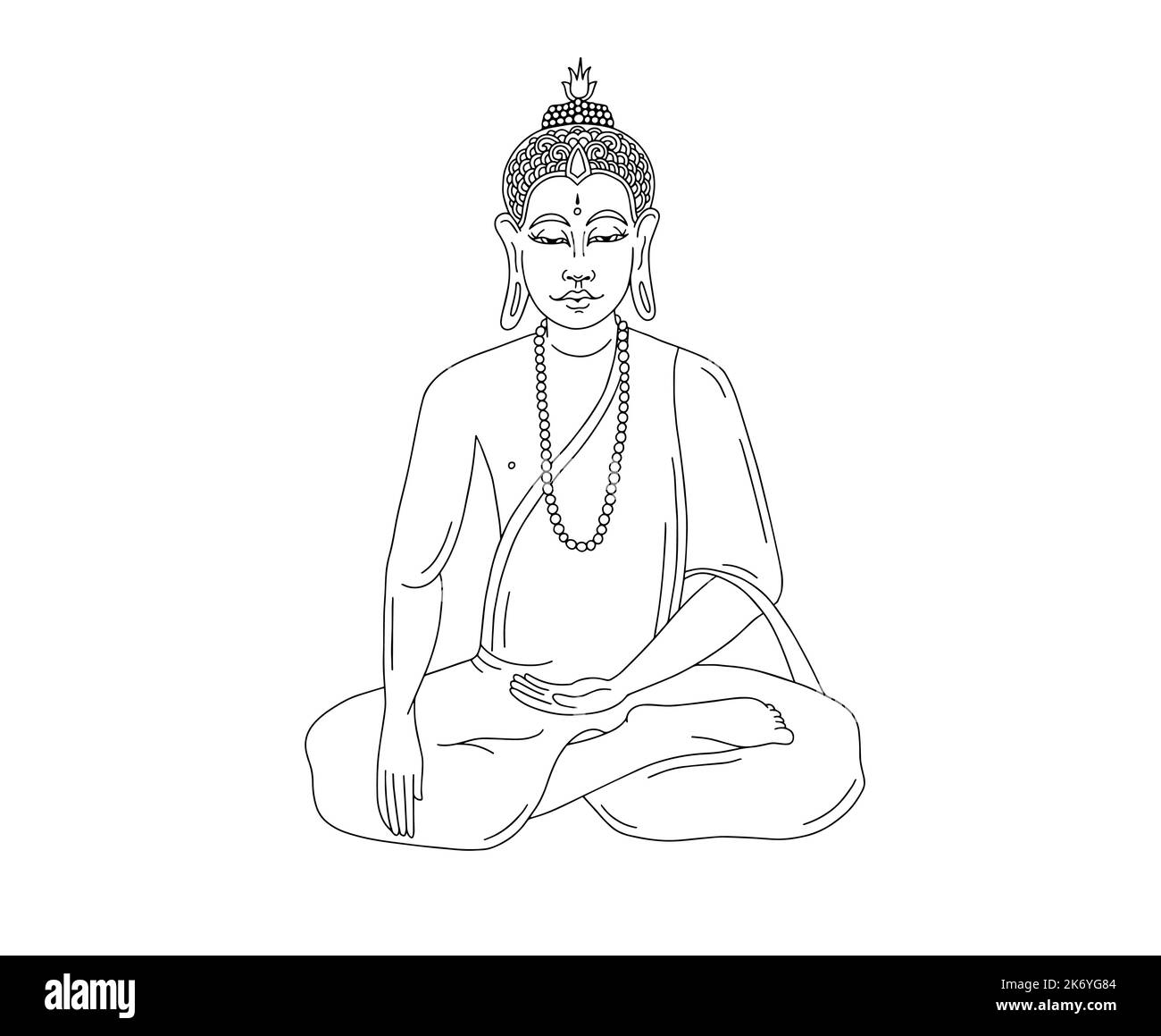 Black and white linear image of the Buddha, vector illustration Stock Vector