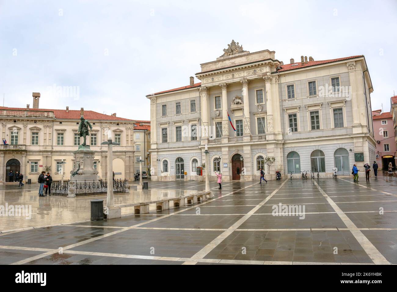 Tartini Square at the town Piran, Slovenia Stock Photo