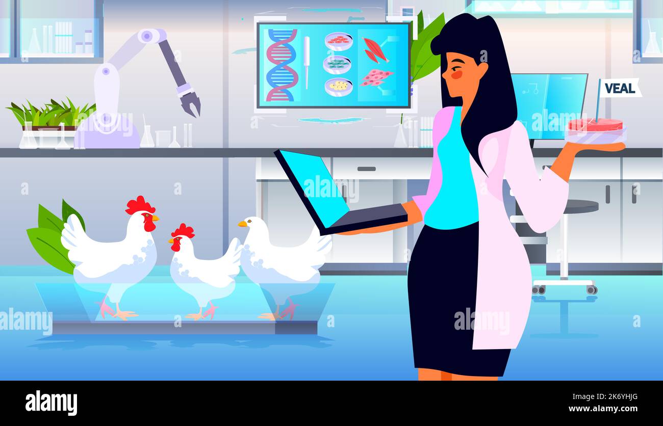 scientist analyzing cultured red raw veal made from animal cells