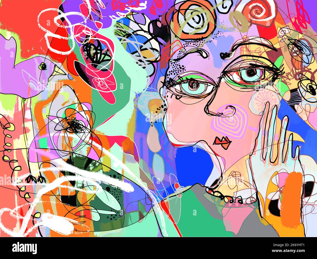 Abstract contemporary art sketch drawing, original modern artwork