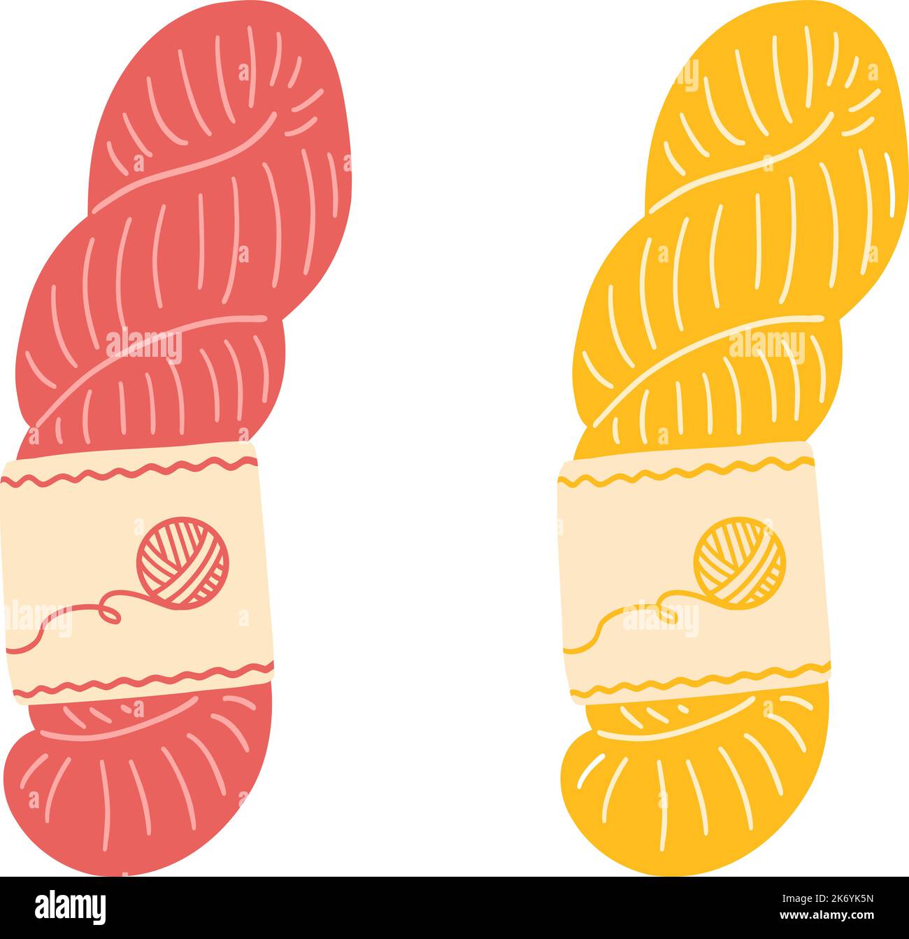 Colorful hank yarn for knitting or crochet. Hand drawn vector