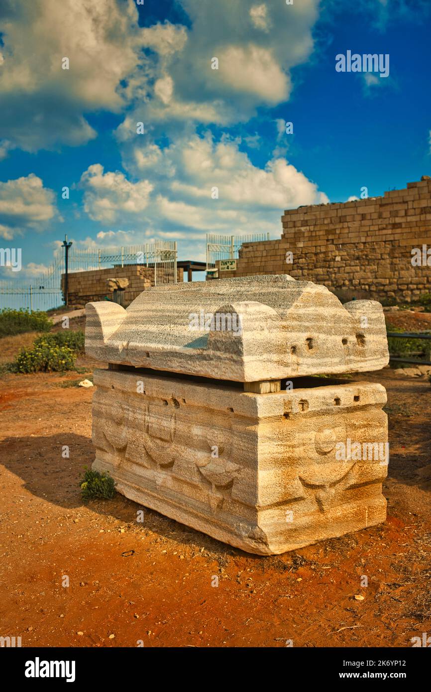 Caesarea is a magnificent site, a national park where amazing ancient harbor ruins, beautiful beaches, and impressive modern residences Stock Photo