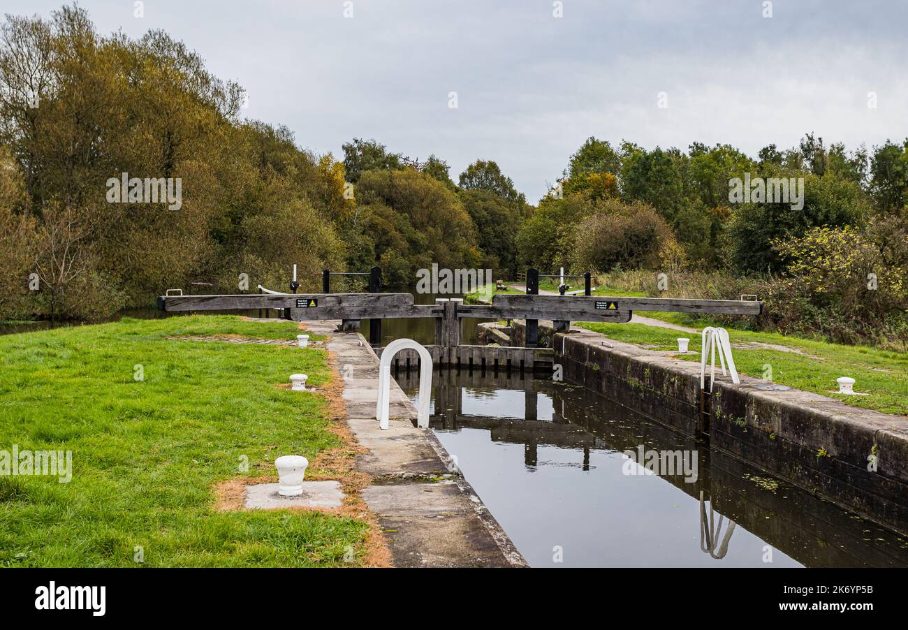 Looking up a canal lock at Appleby Bridge on the Leeds Liverpool canal ...