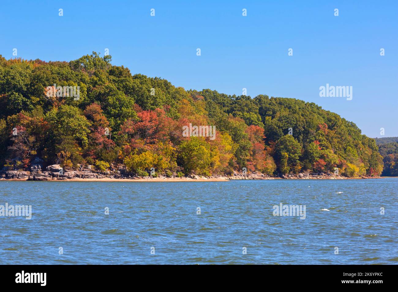 Autumn colour on Kentucky Lake. Maples and other deciduous trees change colour in early October. Stock Photo