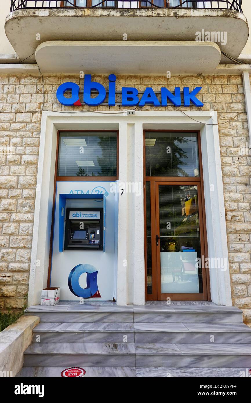 Abi bank, Saranda, Republic of Albania Stock Photo