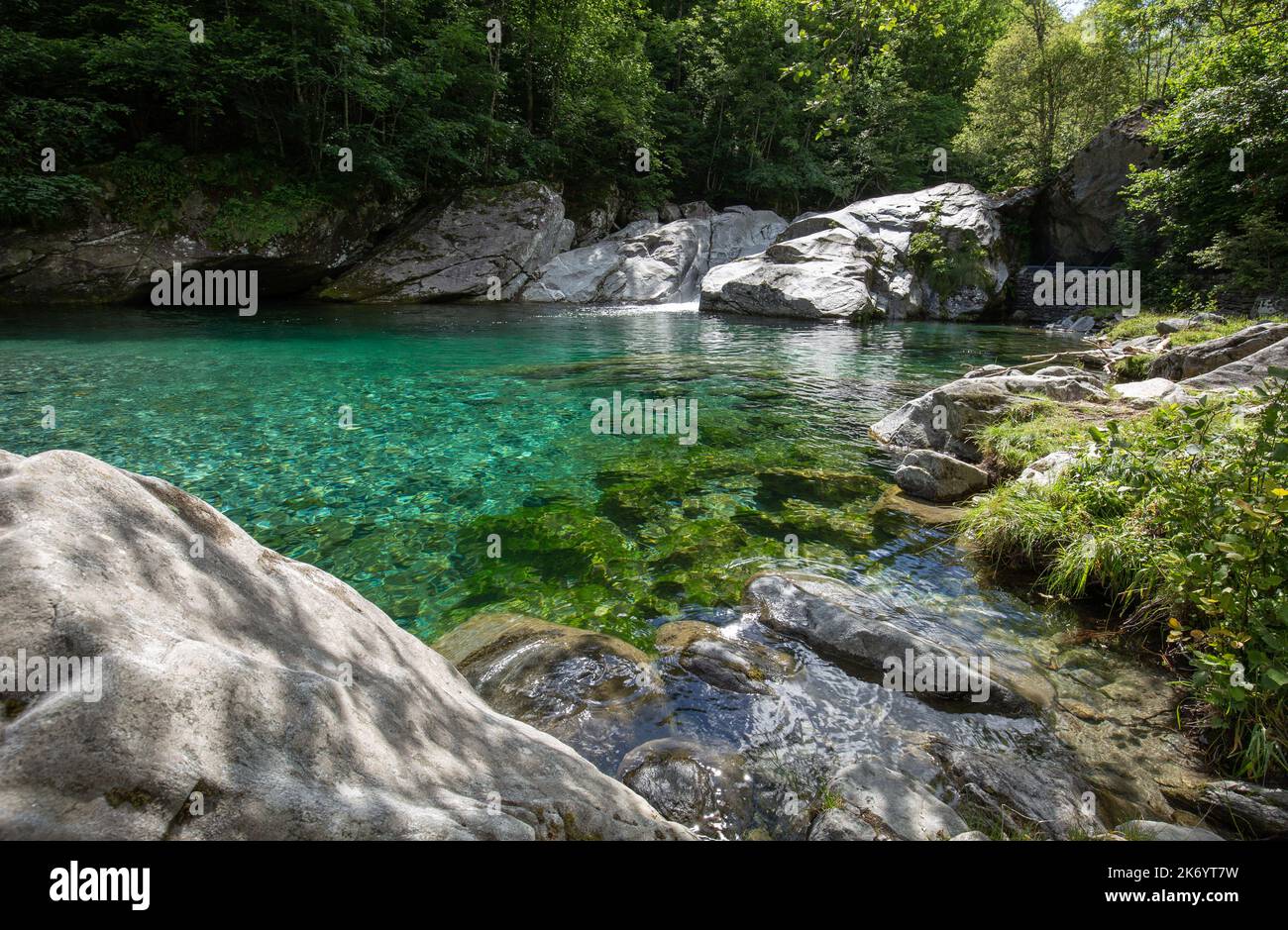Unique beautiful lake in Peccia, Lavizzara, Maggia Valley in Ticino Switzerland. Stock Photo