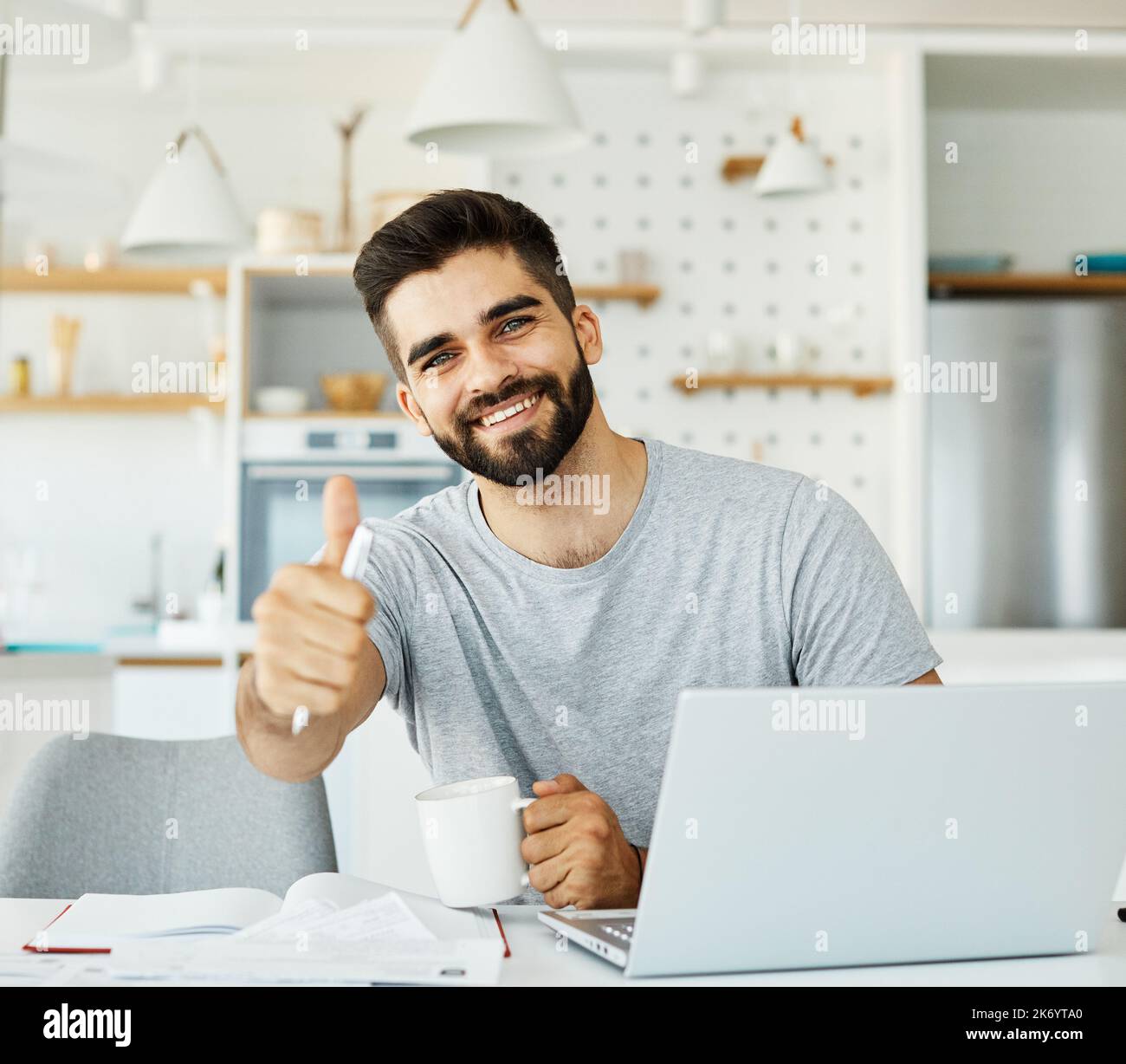 laptop man computer home technology young lifestyle business internet study indoor male reading Stock Photo