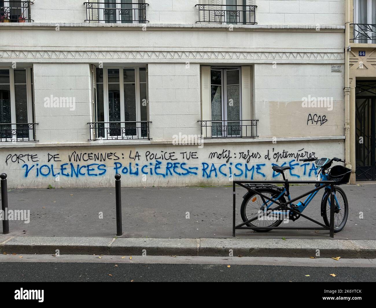 Paris, France, Wall Graffitti on Street ART, 12th District, Protest Against Police Violence, Porte de VIncennes Incident Stock Photo