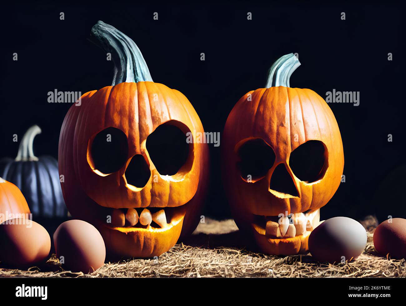 Photorealistic Halloween pumpkin in the shape of a human skull