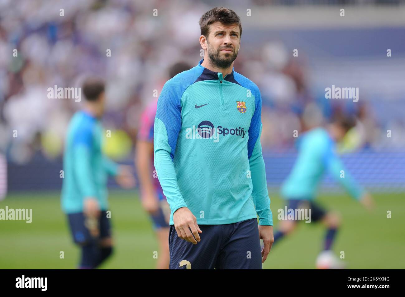 Gerard Pique of FC Barcelona before the kick off during the La Liga match between Real Madrid and FC Barcelona played at Santiago Bernabeu Stadium on October 16, 2022 in Madrid, Spain. (Photo by Colas Buera / PRESSIN) Stock Photo