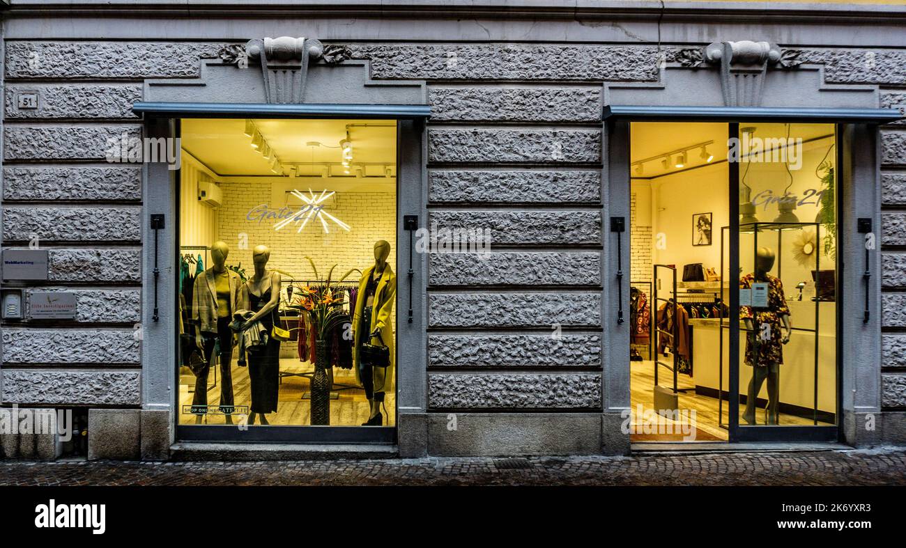 A Gate 21 woman's fashion store on Via Camillo Benso Count of Cavour, Lecco, Italy. Stock Photo