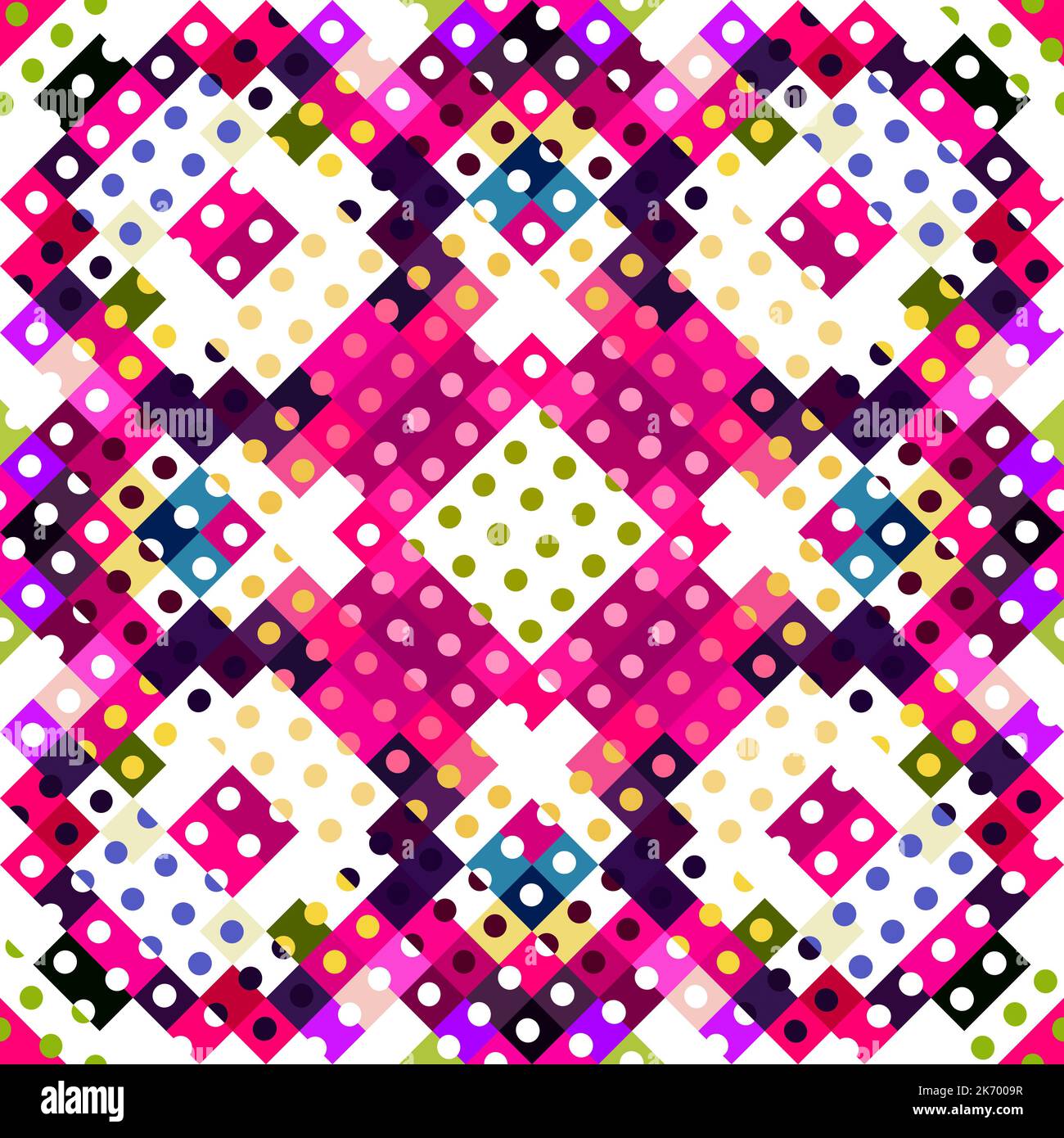 Whimsical geometric pixel pattern. Playful fun kaleidoscopic pink ...