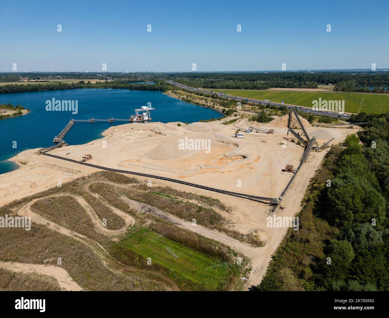 Gravel Plant with Gravel and Sand Extraction, Lower Rhine Region Stock Photo