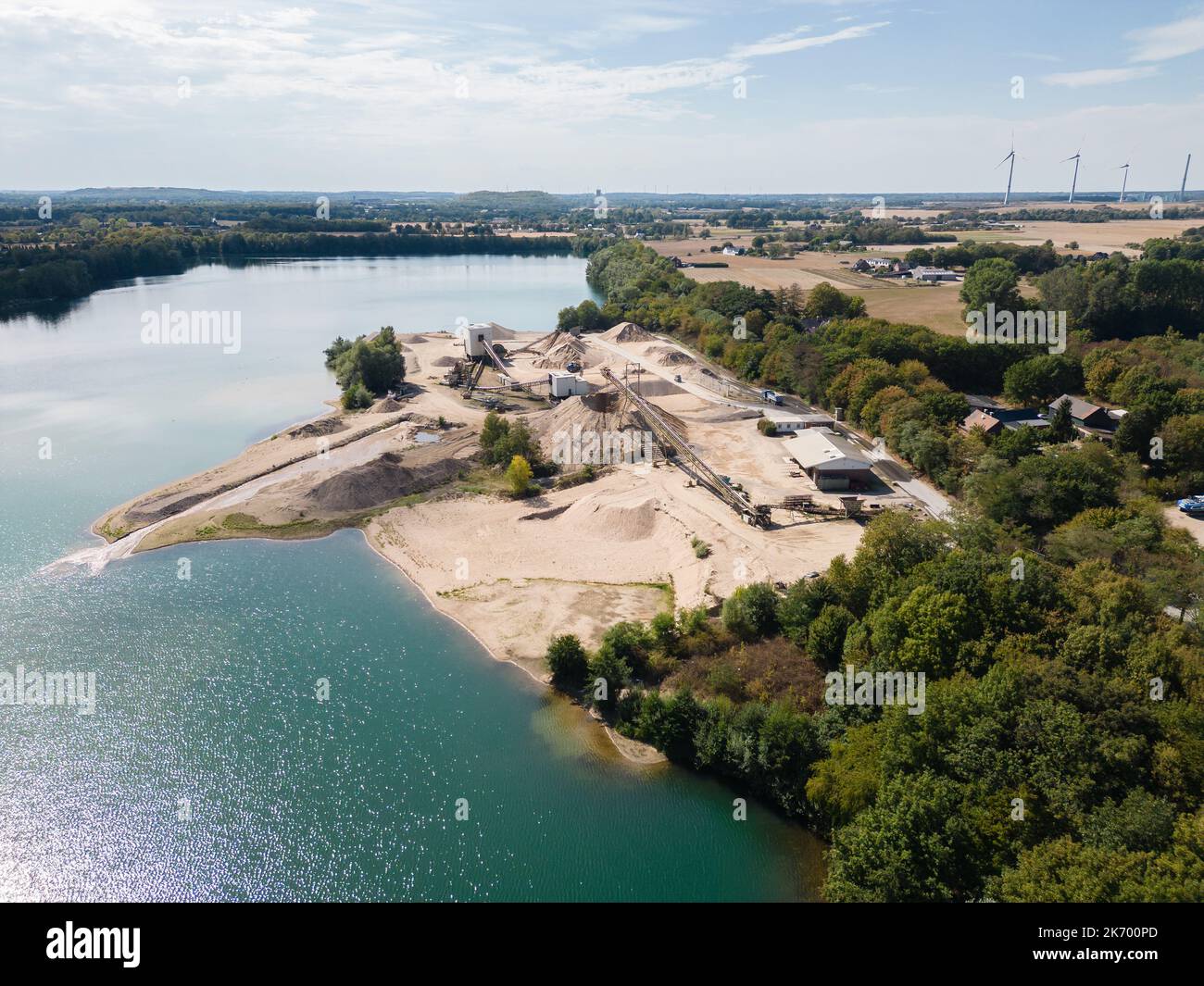 Gravel Plant with Gravel and Sand Extraction, Lower Rhine Region Stock Photo