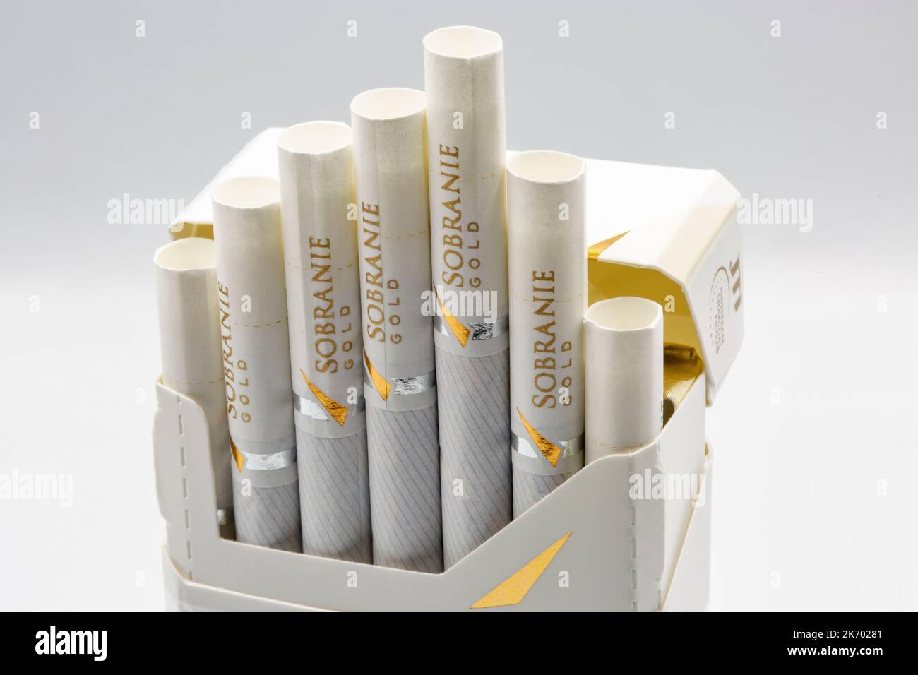 Kyiv, Ukraine September 03, 2022 A pack of Sobranie Gold cigarettes