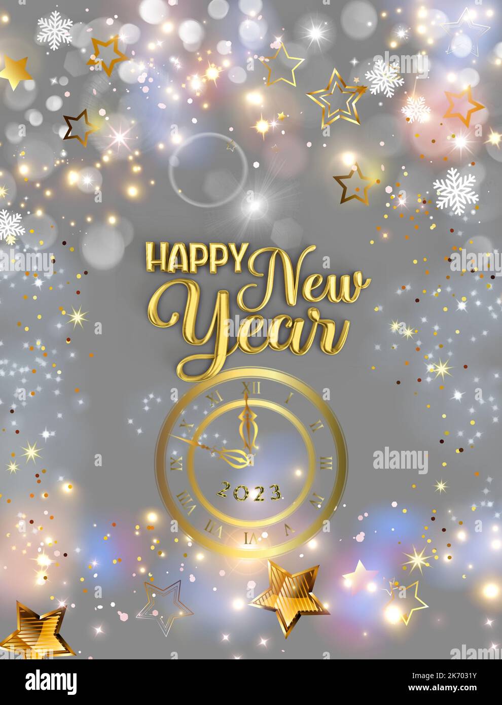 Happy new year 2023 greeting card with bokeh lights, fireworks and ...