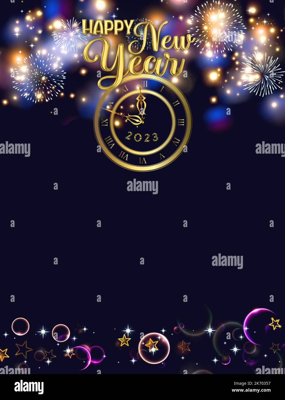 Happy new year 2023 greeting card with bokeh lights, fireworks and ...