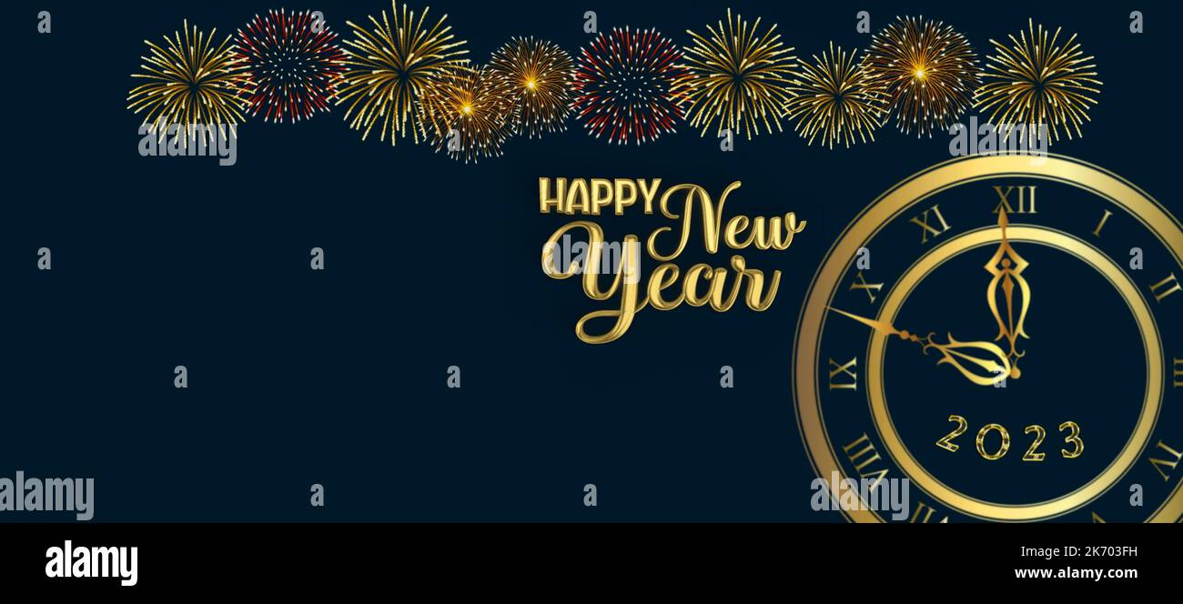 Happy new year 2023 greeting card with bokeh lights, fireworks and ...