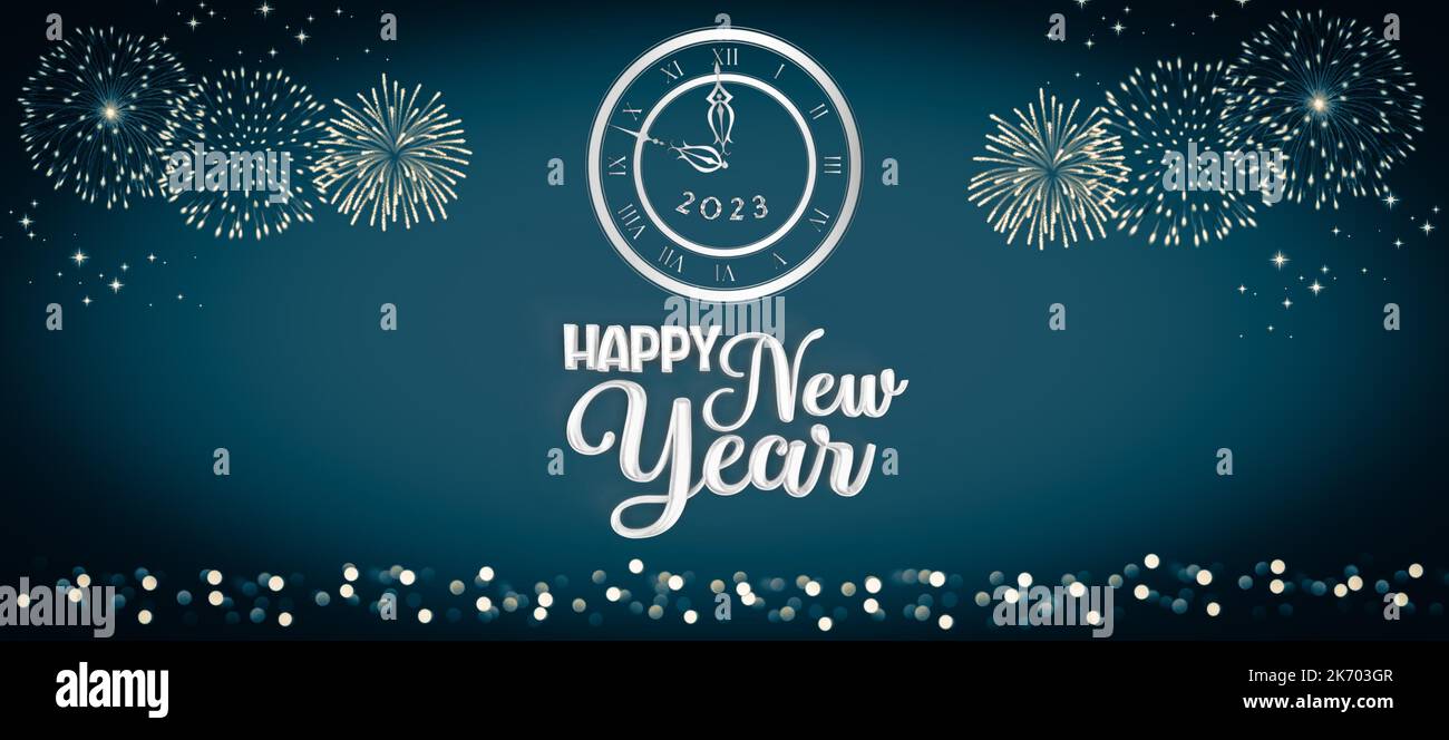 Happy new year 2023 greeting card with bokeh lights, fireworks and ...