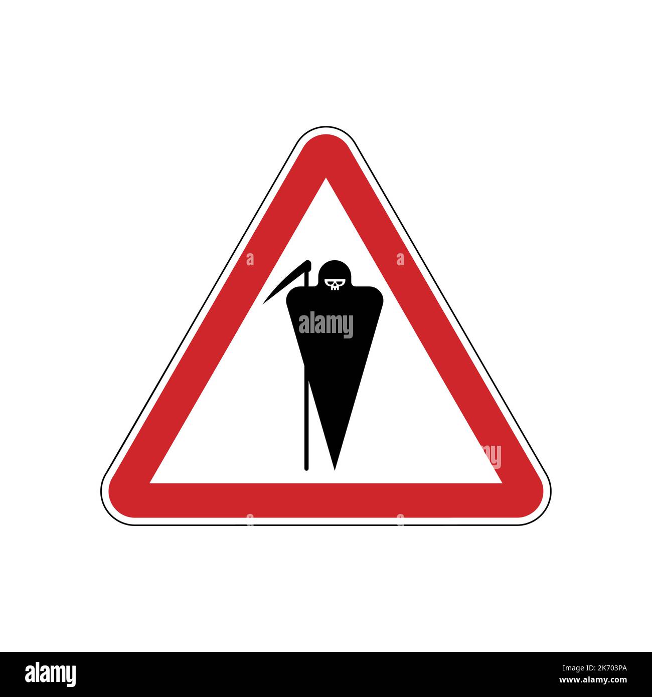 Attention Grim Reaper. Caution Death. Red Danger road sign. Stock Vector