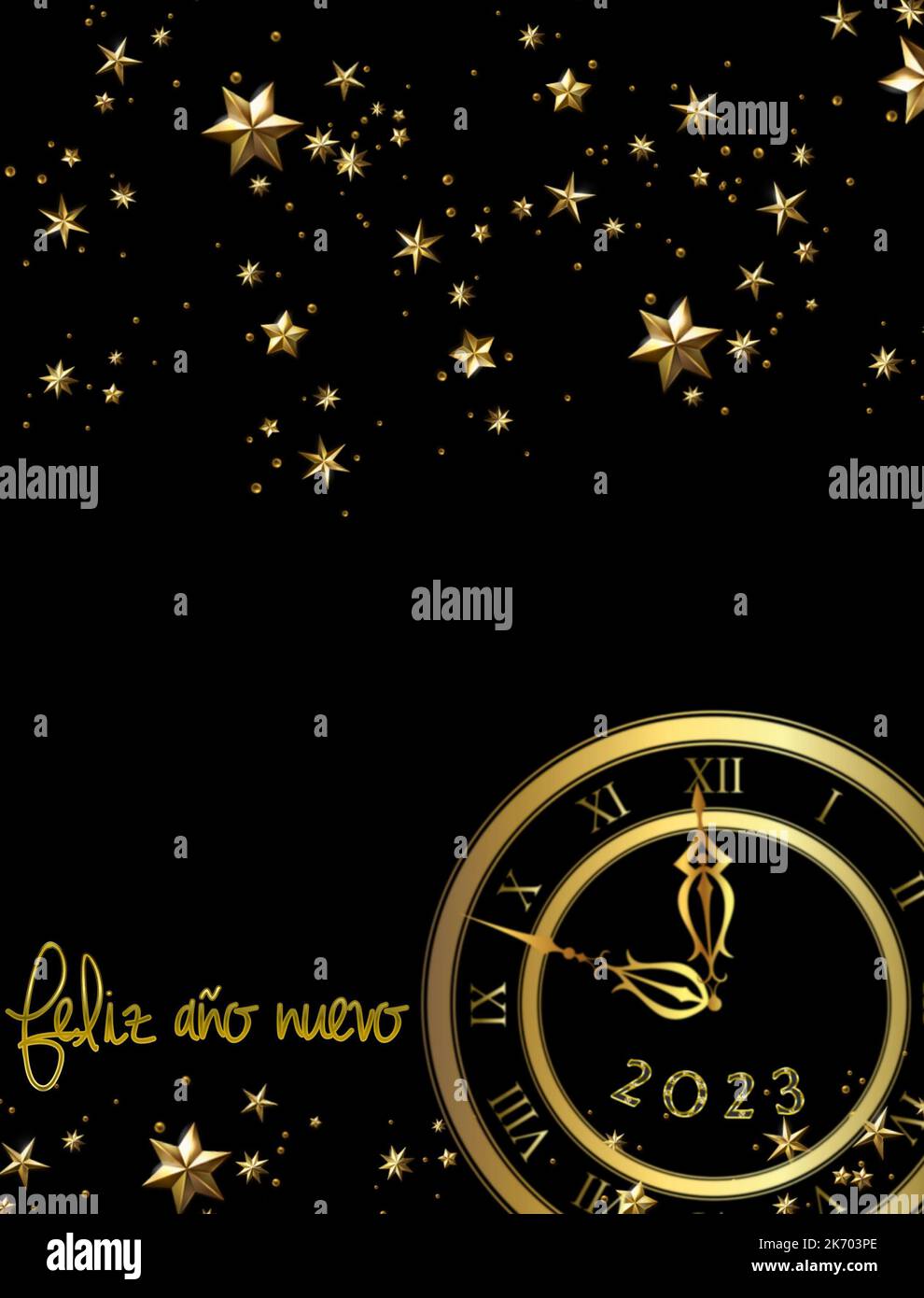 Happy new year 2023 greeting card with bokeh lights, fireworks and