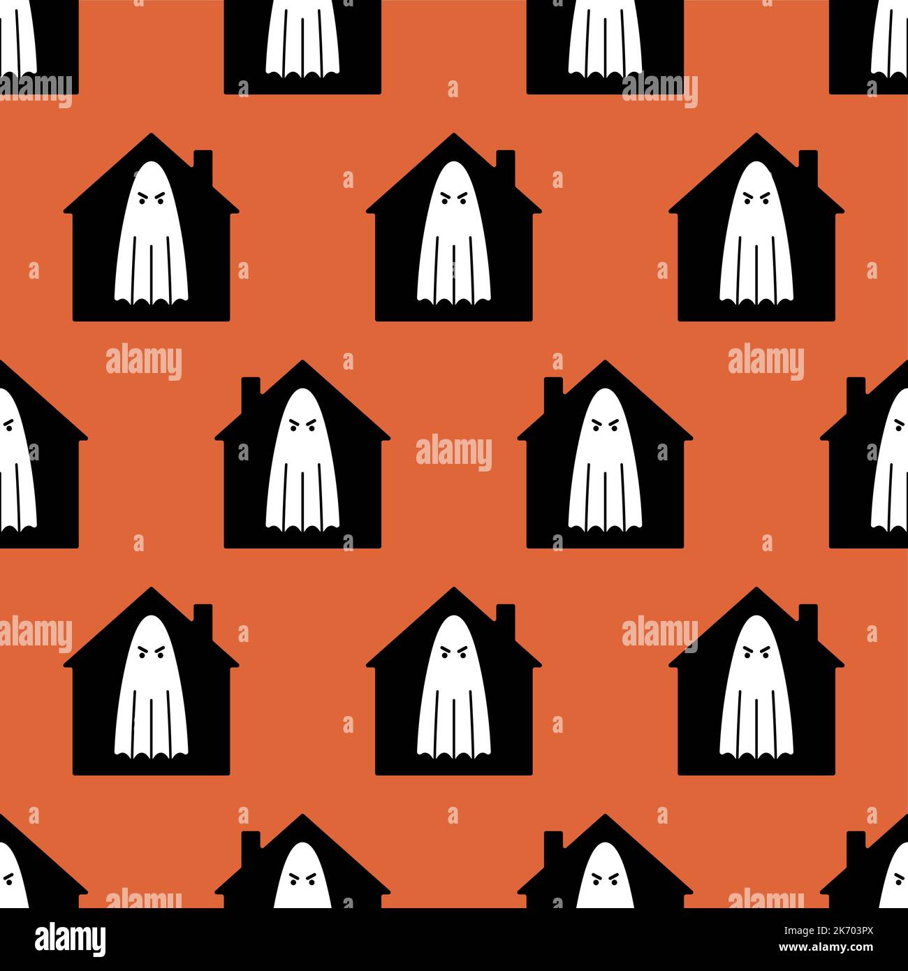 House with ghosts Pattern seamless. ghost in home Background. Halloween texture Stock Vector