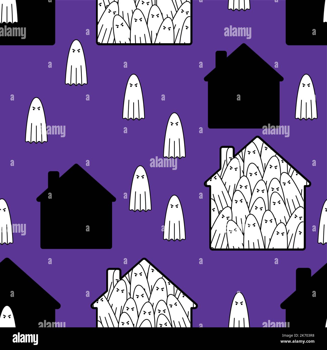 House with ghosts Pattern seamless. ghost in home Background. Halloween texture Stock Vector