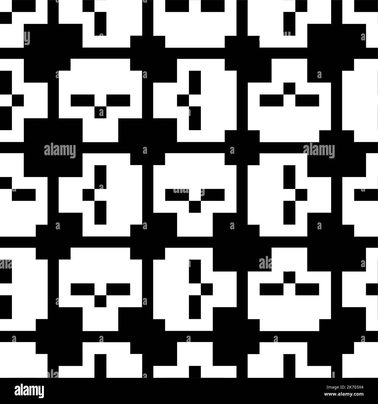 Skull Pixel art Pattern seamless. 8 bit skeleton head Background. pixelated texture Stock Vector