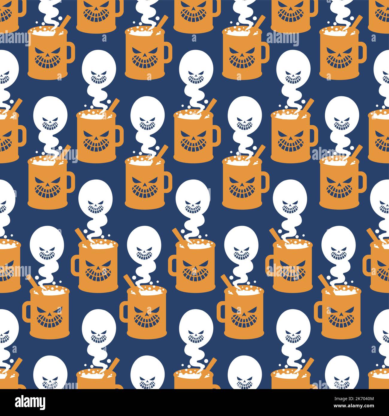 Cup and ghost Pattern seamless. Steam from mug is like phantom Background. halloween texture Stock Vector