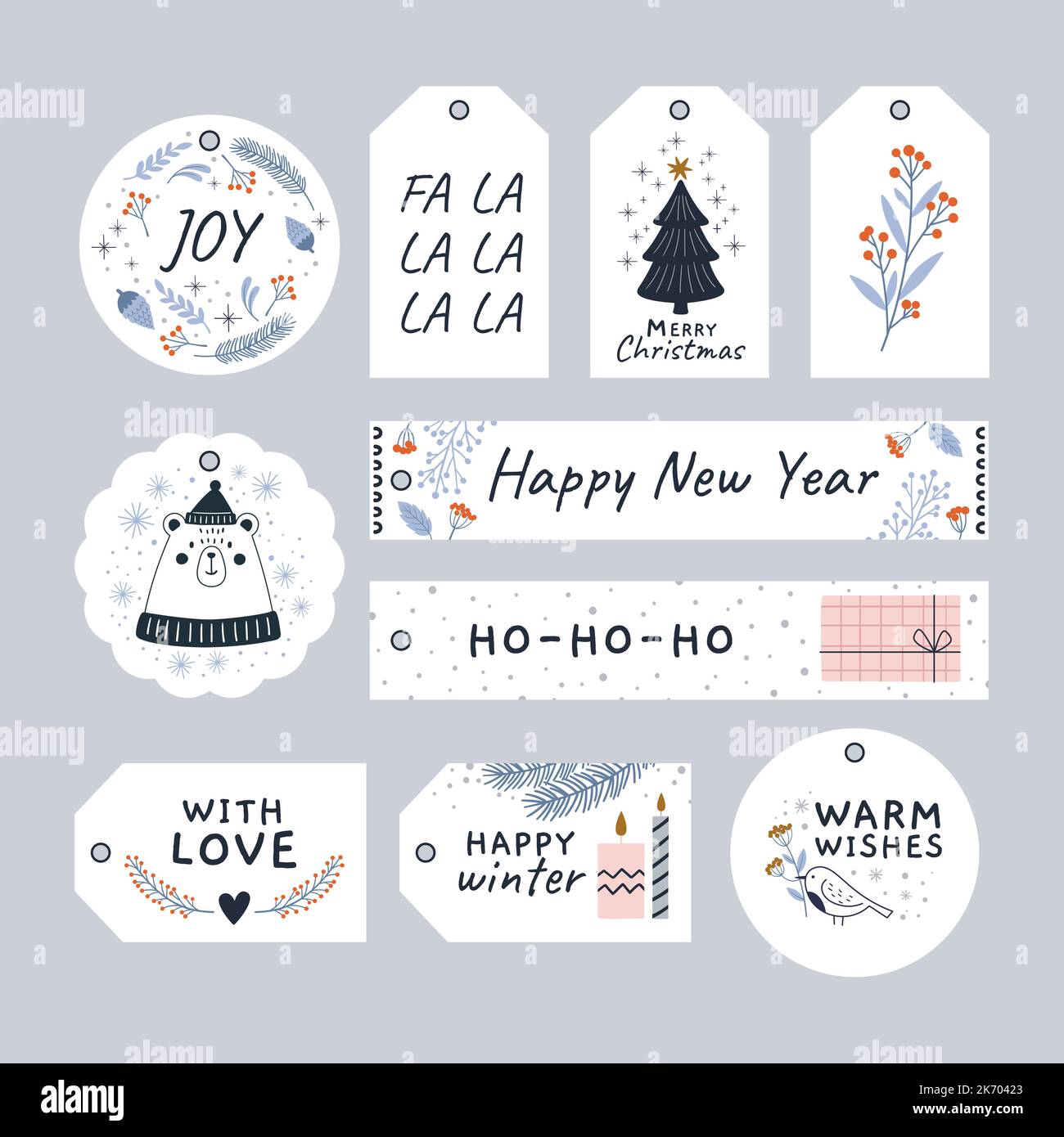 Christmas craft gift tags. Xmas presents stickers, vintage holiday