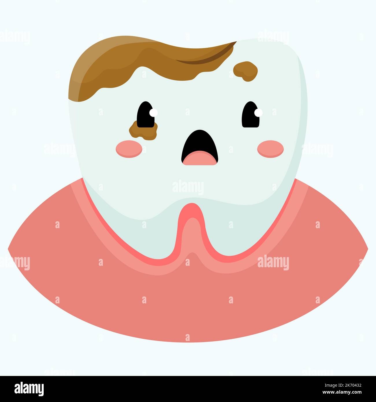 Cartoon illustration of a sick tooth. Sad kawaii tooth. Tooth with caries. Vector illustration. Stock Vector