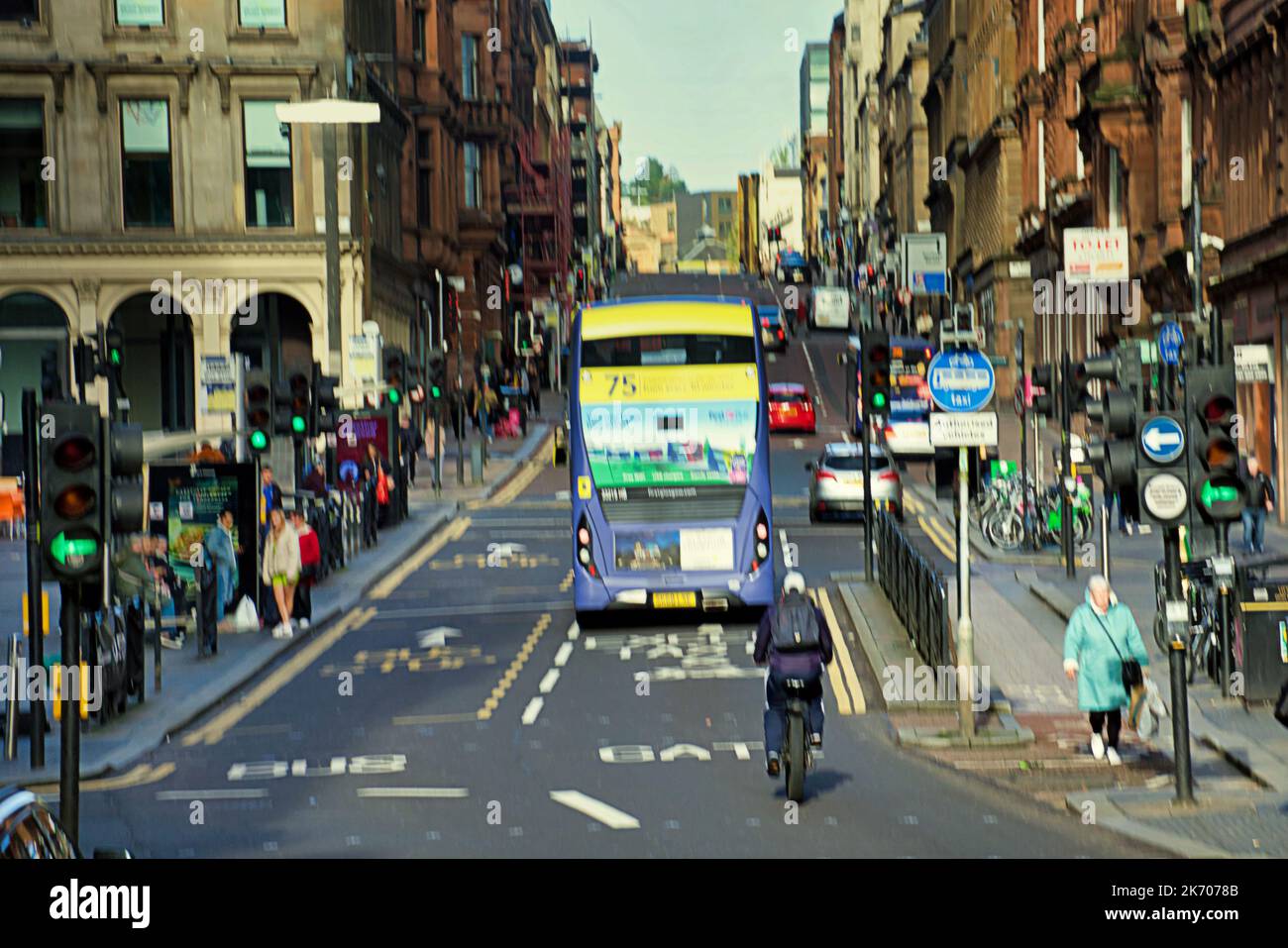 Bus stafe centre on hope street is the most polluted road in the city famous for its traffic and bus lanes with subsequent record pollution levels Stock Photo