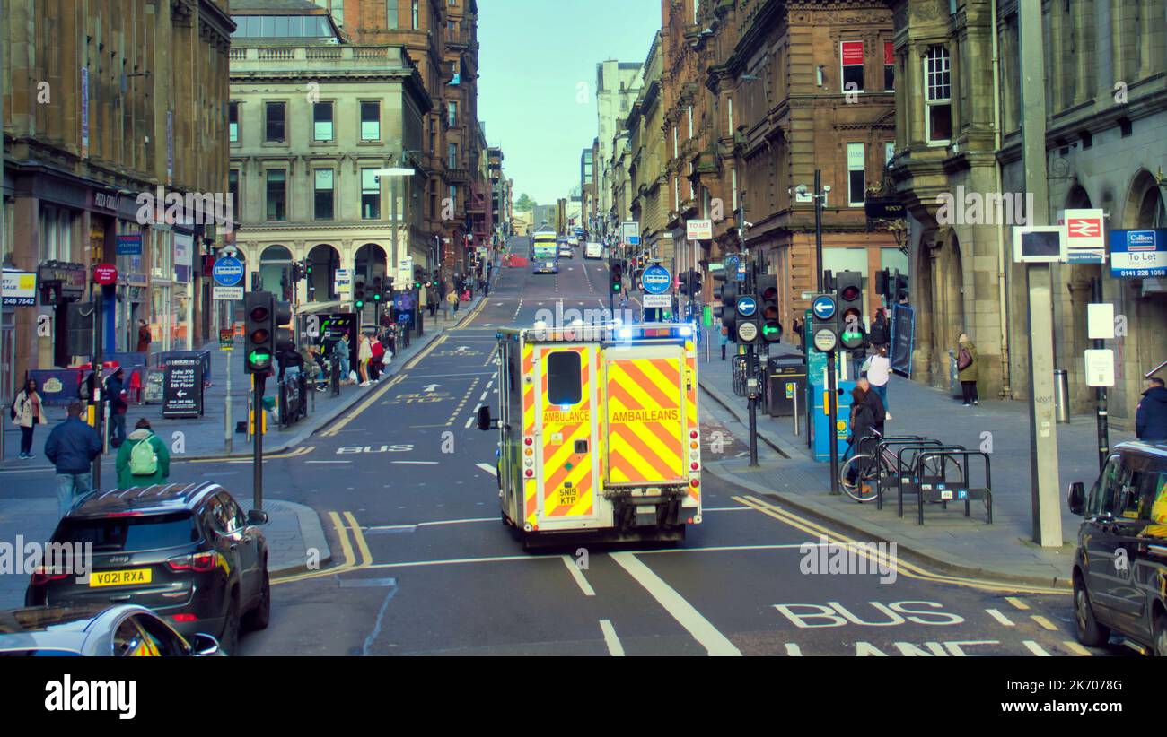 Ambulance on hope street is the most polluted road in the city famous for its traffic and bus lanes with subsequent record pollution levels Stock Photo