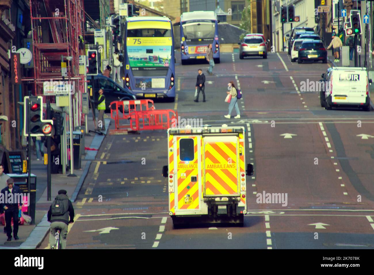 Ambulance on hope street is the most polluted road in the city famous for its traffic and bus lanes with subsequent record pollution levels Stock Photo